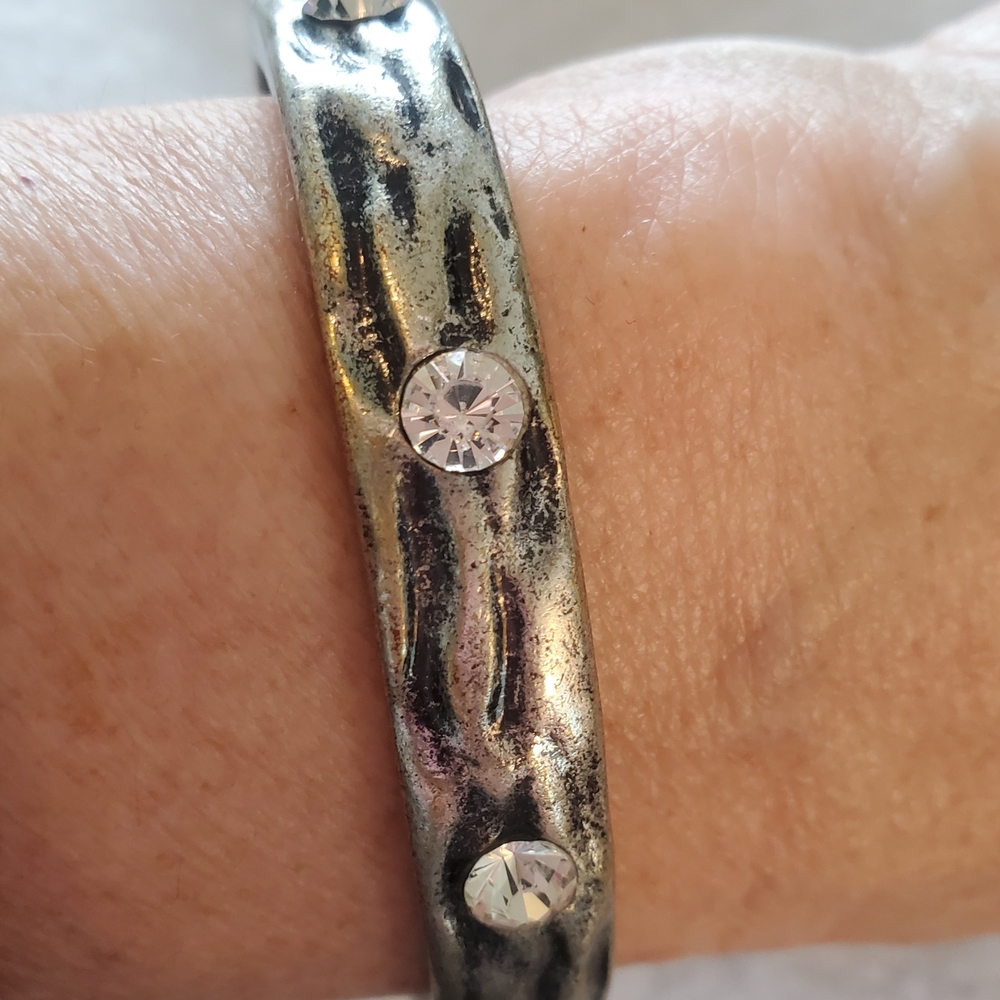 Crystal Accent Bangle Bracelet, Hinge style